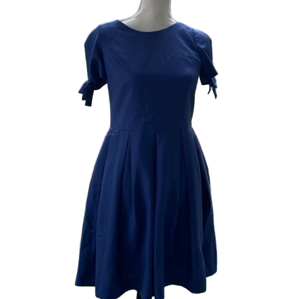 Hadleigh’s Navy Blue Fit & Flare Dress Bow Sleeve Pleated Skirt Size 6